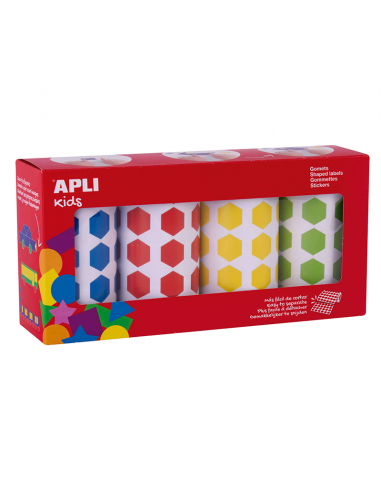 Gomets Hexágonos Azul Rojo Amarillo Verde 4 rollos