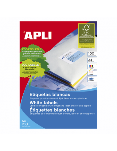 Etiquetas Blancas Permanentes 105,0 x 37,0 mm 100 hojas APLI