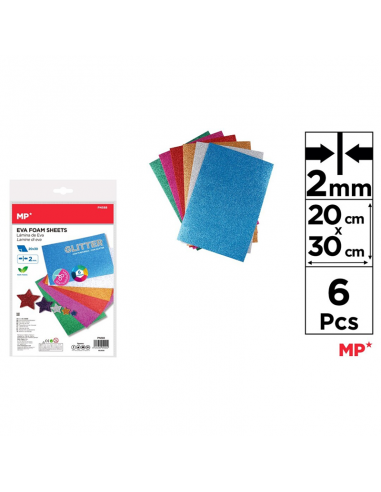 Goma Eva con Purpurina 20x30 cm 6 uds