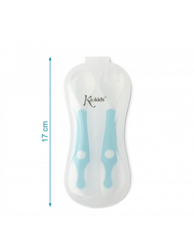 Set de Cuchara y Tenedor Infantil Plegable Azul Kiokids