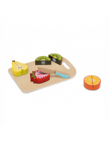 Set de Frutas de Madera con Cuchillo y Tabla